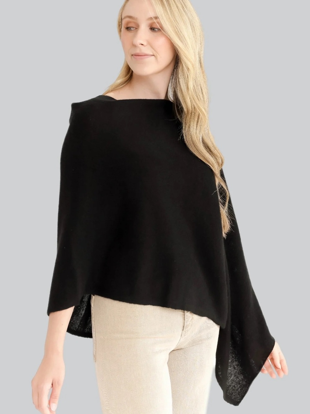 Alashan 100% Cashmere Dress Topper Poncho Wrap Shawl Ebony Black One Size Classy